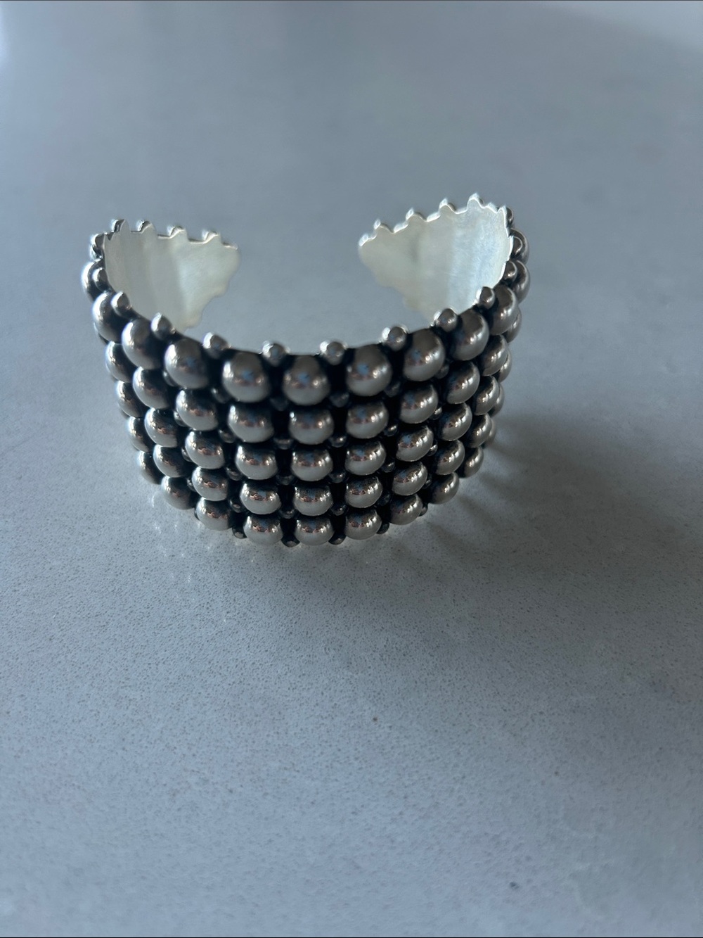 Sterling Silver Beaded Cuff Bracelet - Silver